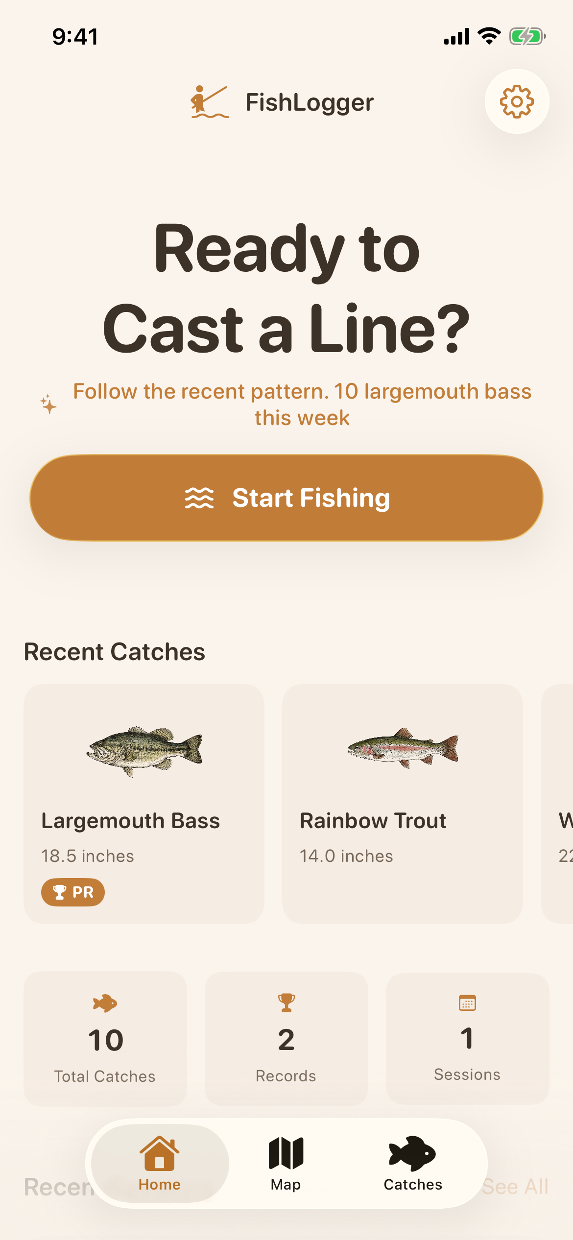 FishLogger home screen
